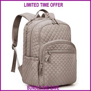 Quilted Laptop Backpack for 17-Inch Devices, Waterproof College Daypack